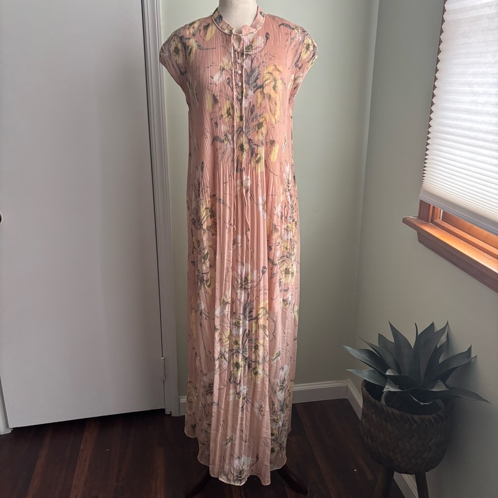 H&M Blush Pink Floral Pleated Maxi Dress size 10 euc - Picture 4 of 10